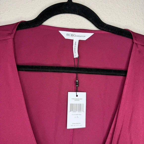 BCBGeneration Maroon Vneck Tie Front Mini Dress Size L - Picture 4 of 6